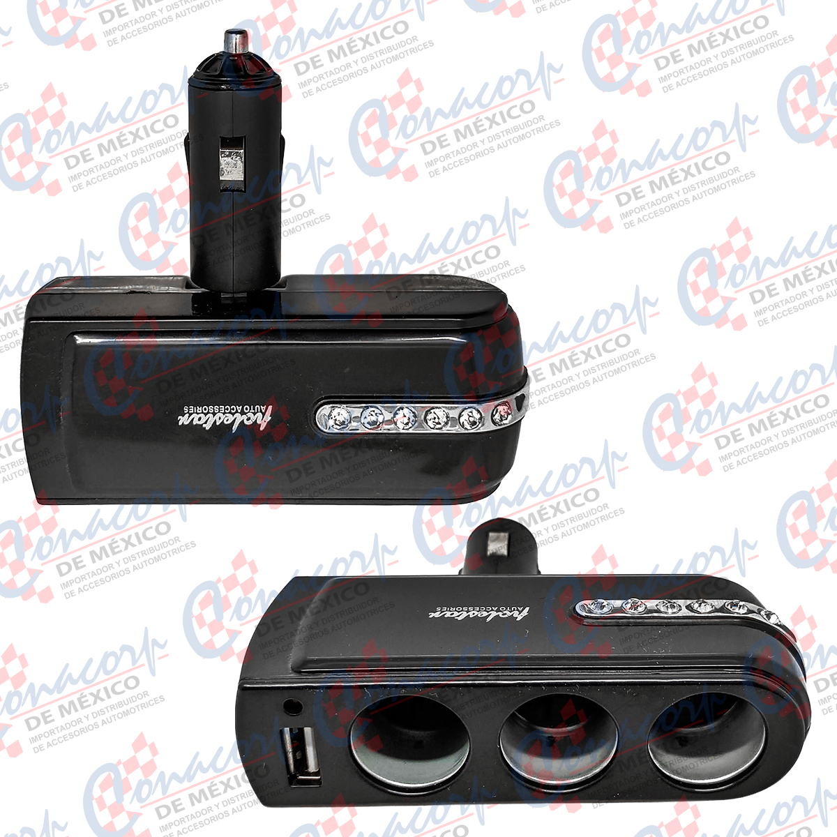 Multiconector para Auto 3 Tomas + Puerto USB Universal